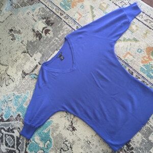3/$20 NY&C Dolman 1/2 Sleeve V-Neck Blue Acrylic Long Tunic Sweater Womens Small
